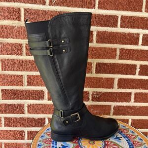 Naturalizer Jackie Womens 7 Wide Black Leather Wide Calf Buckles Riding Boots